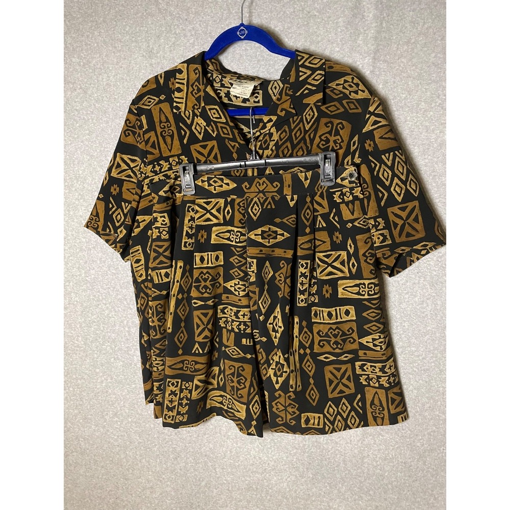 Vintage Bantry Bay Set Womens Large Short Sleeve Shirt High Waisted Shorts Brown